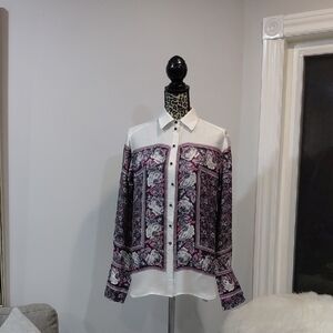Silk Blend Floral Patterned Button-Up Shirt